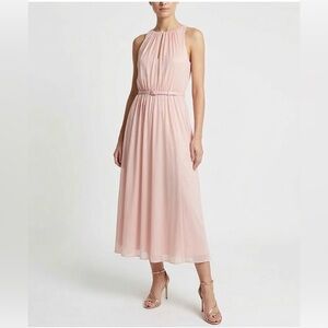 Ralph Lauren Chiffon Belted Sleeveless A-Line Midi Cocktail Dress Pink Size 12